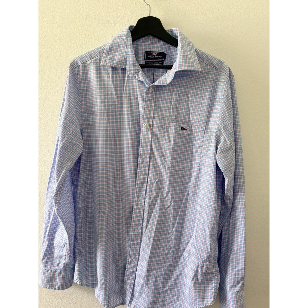 Vineyard Vines Performance Classic Fit Tucker Shirt Mens M Blue Pink Plaid